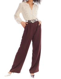 ALLISON NEW YORK JOAN SATIN PANTS in chocolate - women's pants - detail view
