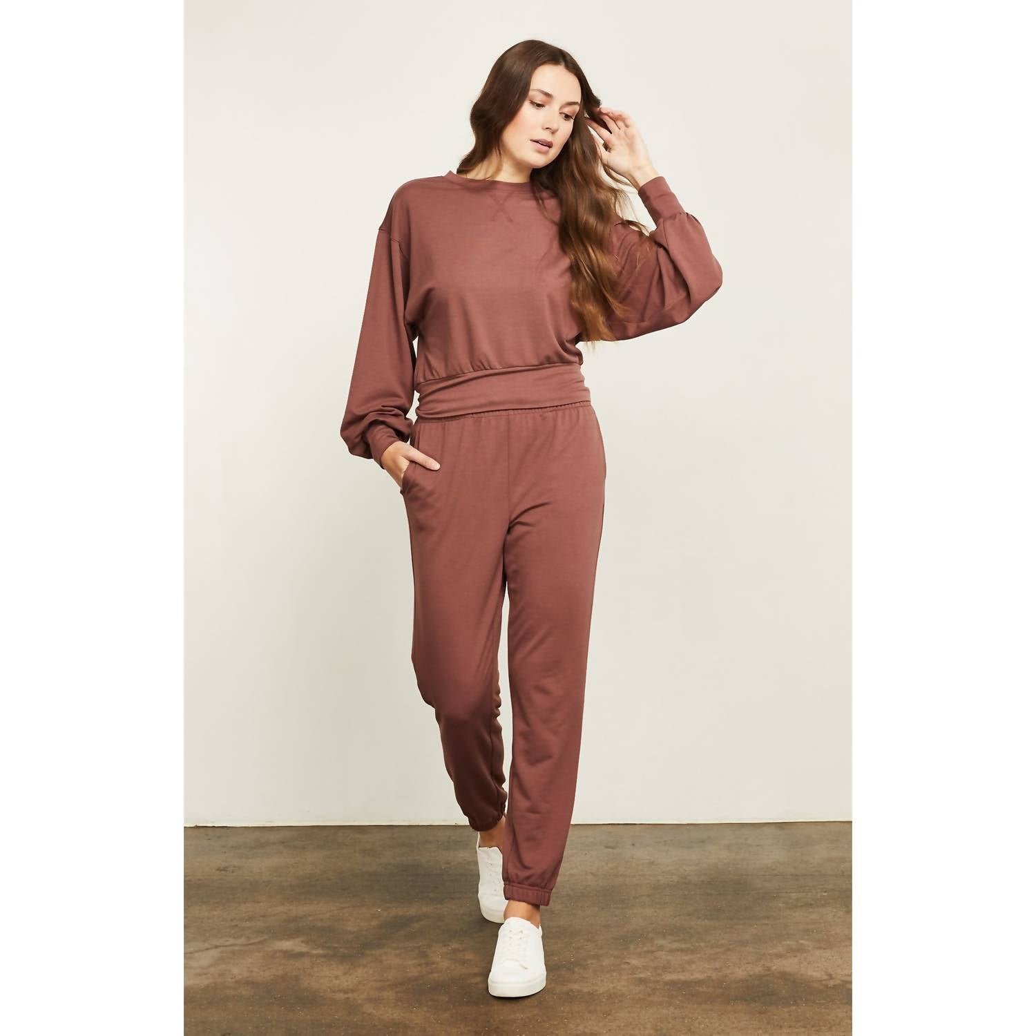 Gentle Fawn Ava Cropped Crewneck Top in auburn - women's sweater - alternate view