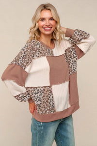 1 The Woman Rib Cable Knit Leopard Pullover Knit Top in rust - women's sweater - alternate view