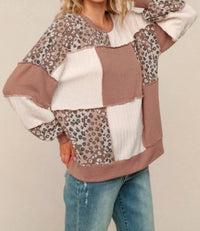 1 The Woman Rib Cable Knit Leopard Pullover Knit Top in rust - women's sweater - detail view