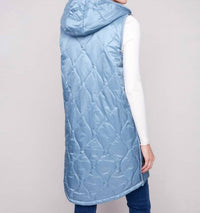 CHARLIE B Pearlized Long Vest in oxford blue - women's jacket - detail view