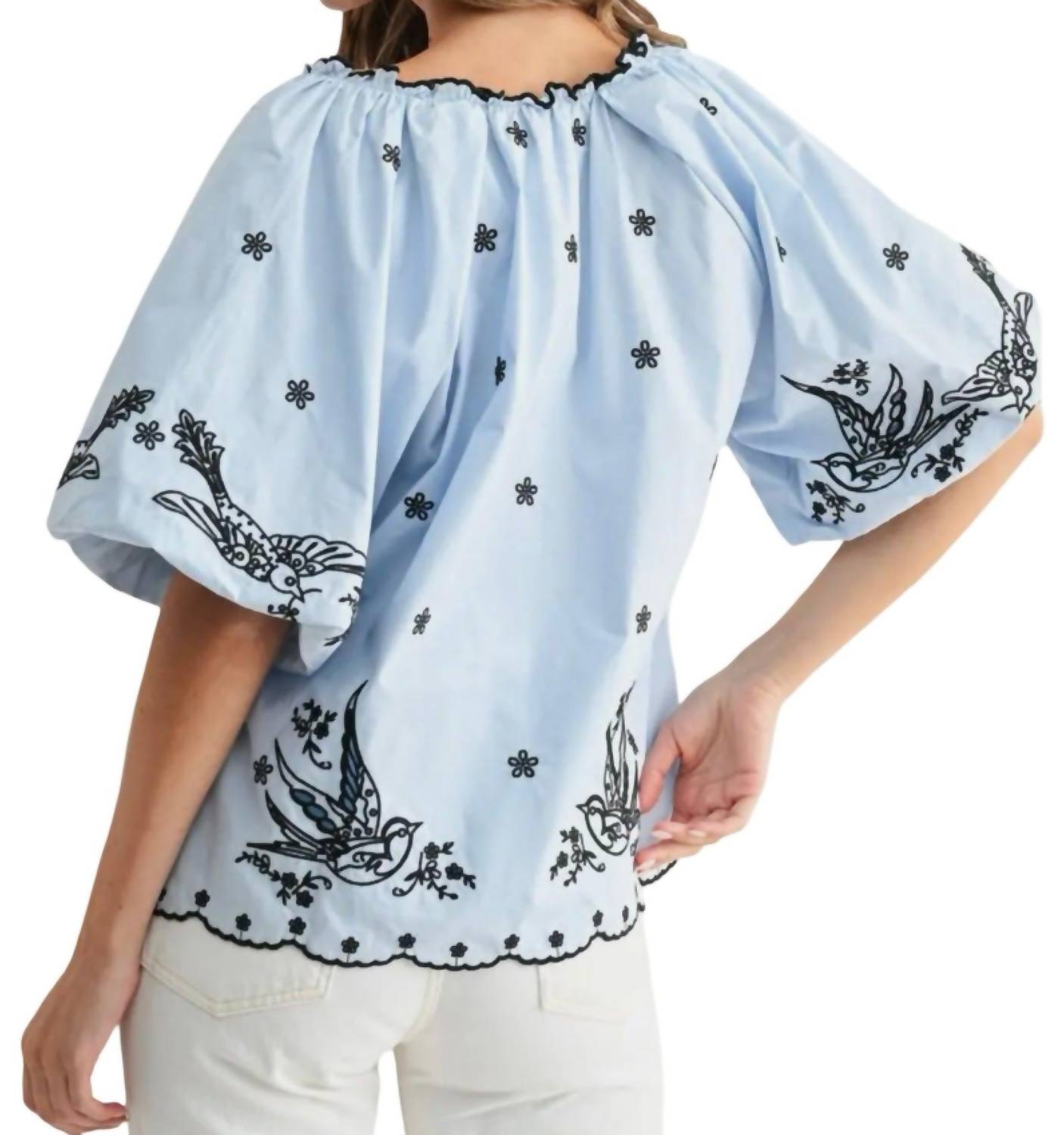 Joh Juanita Embroidered Top in light blue - women's blouse - view 4