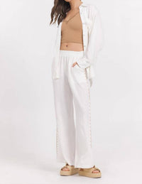Vintage Havana - Washed Linen Wide Leg Pants With Whip Stitch
