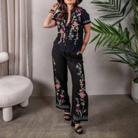 Paparazzi - Linen Blend Embroidered Split Leg Pant