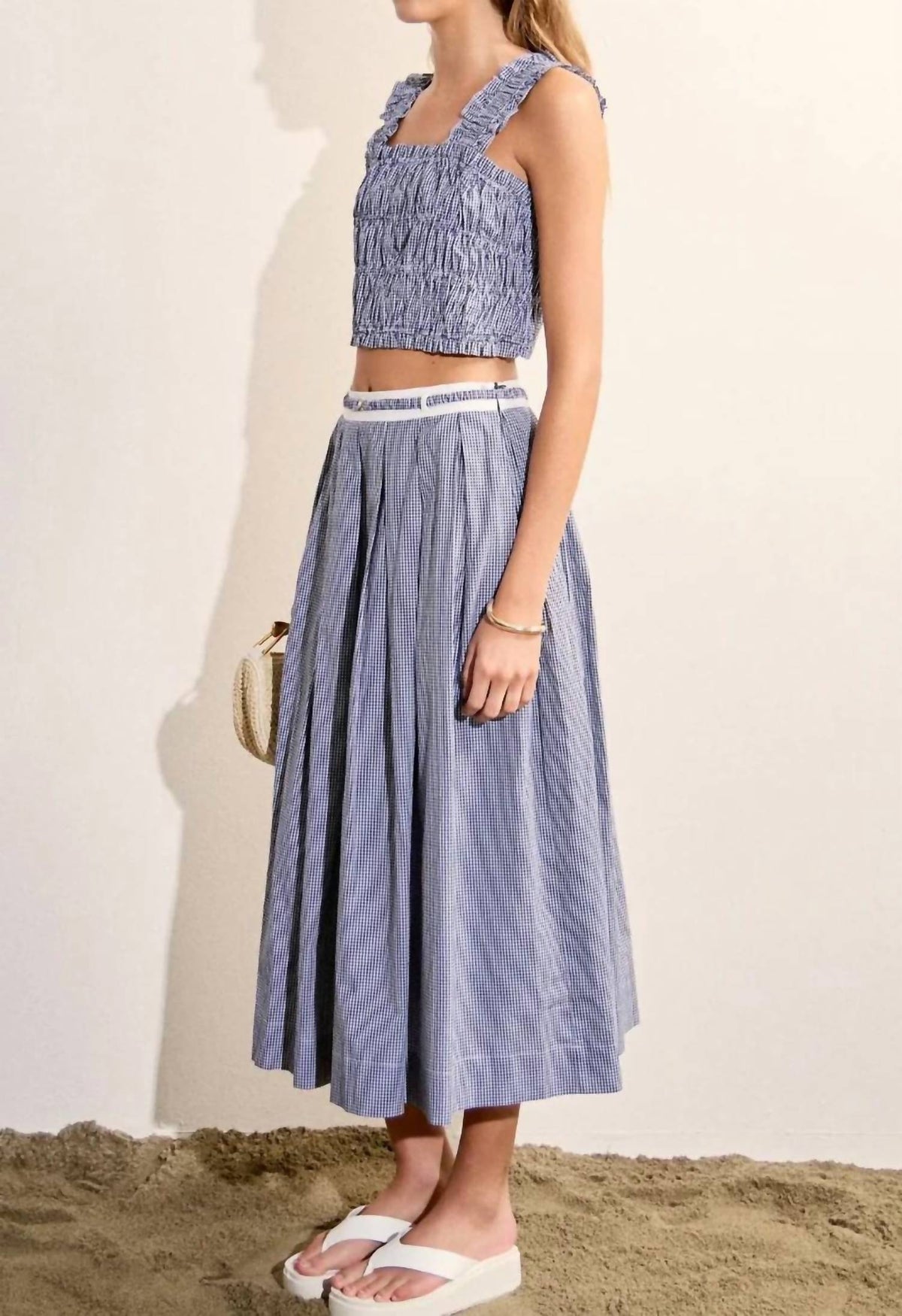 English Factory - Gingham Pleated Midi Skirt