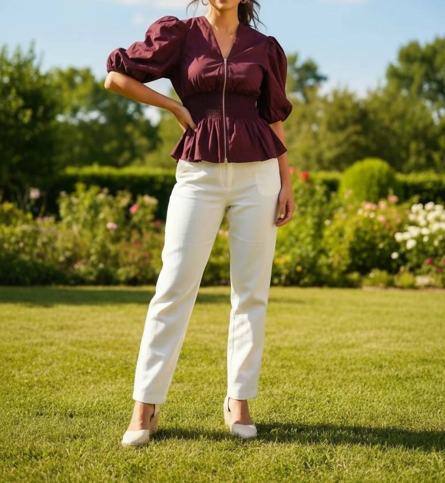 She + Sky - Women's Sweet Magnolia Puff Blouse
