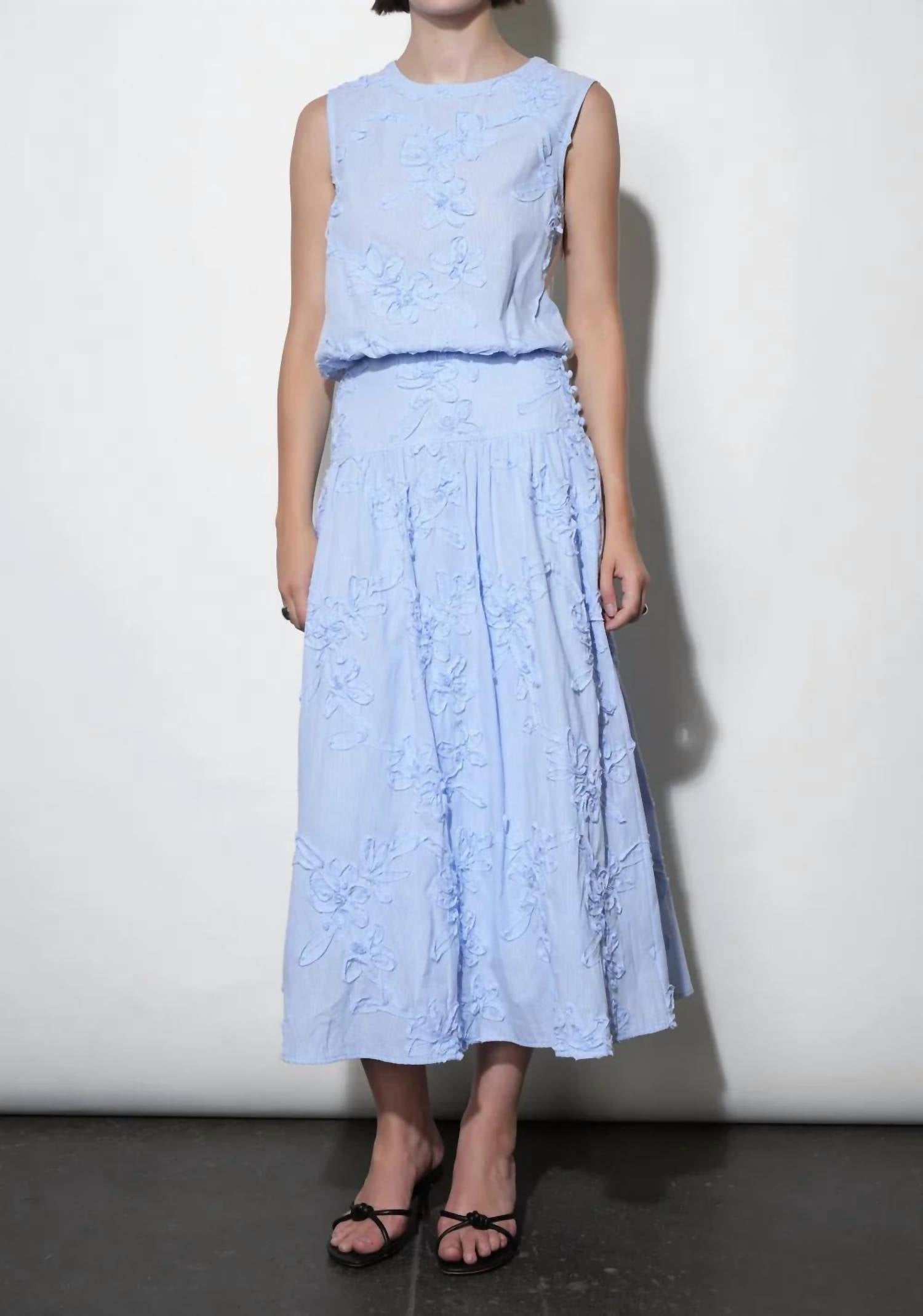 Greylin - Aurora Midi Stripe Embroidered Skirt