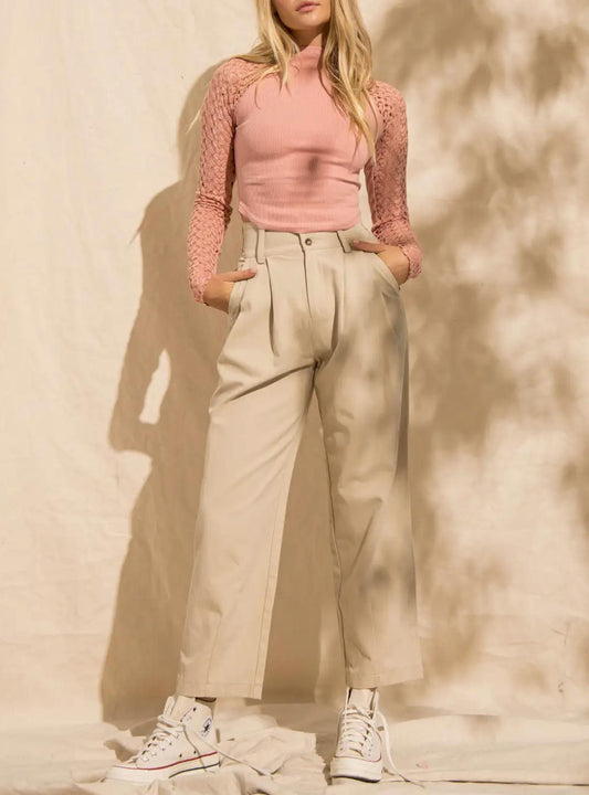 KATE STRAIGHT-LEG PLEATED PANTS