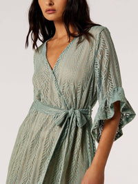Apricot - Lace Ruffle Wrap Midi Dress