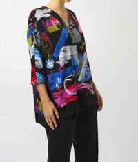 Joseph Ribkoff - Silky Knit V-neck 3/4 Sleeves Tunic Top