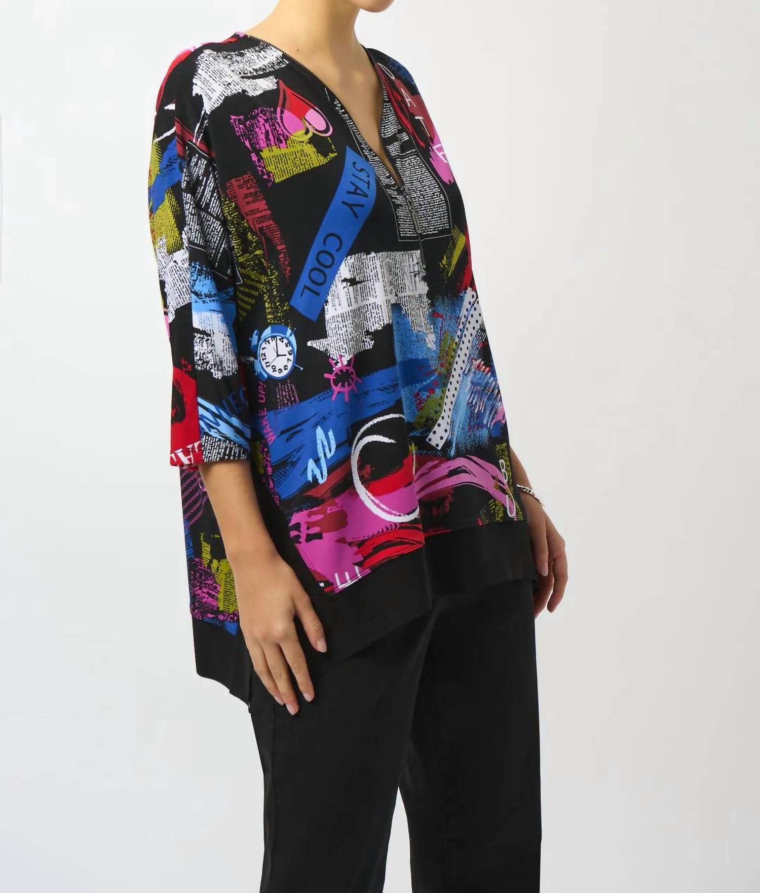 Joseph Ribkoff - Silky Knit V-neck 3/4 Sleeves Tunic Top