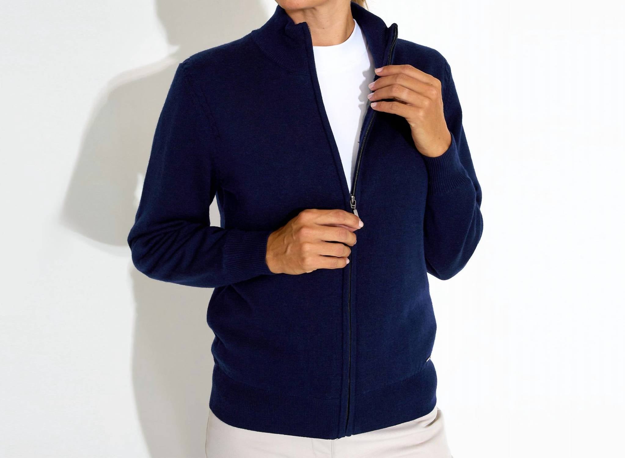 Abacus Sportswear US Lds Liffin Knitted Windstopper Cardigan in navy - women's cardigan