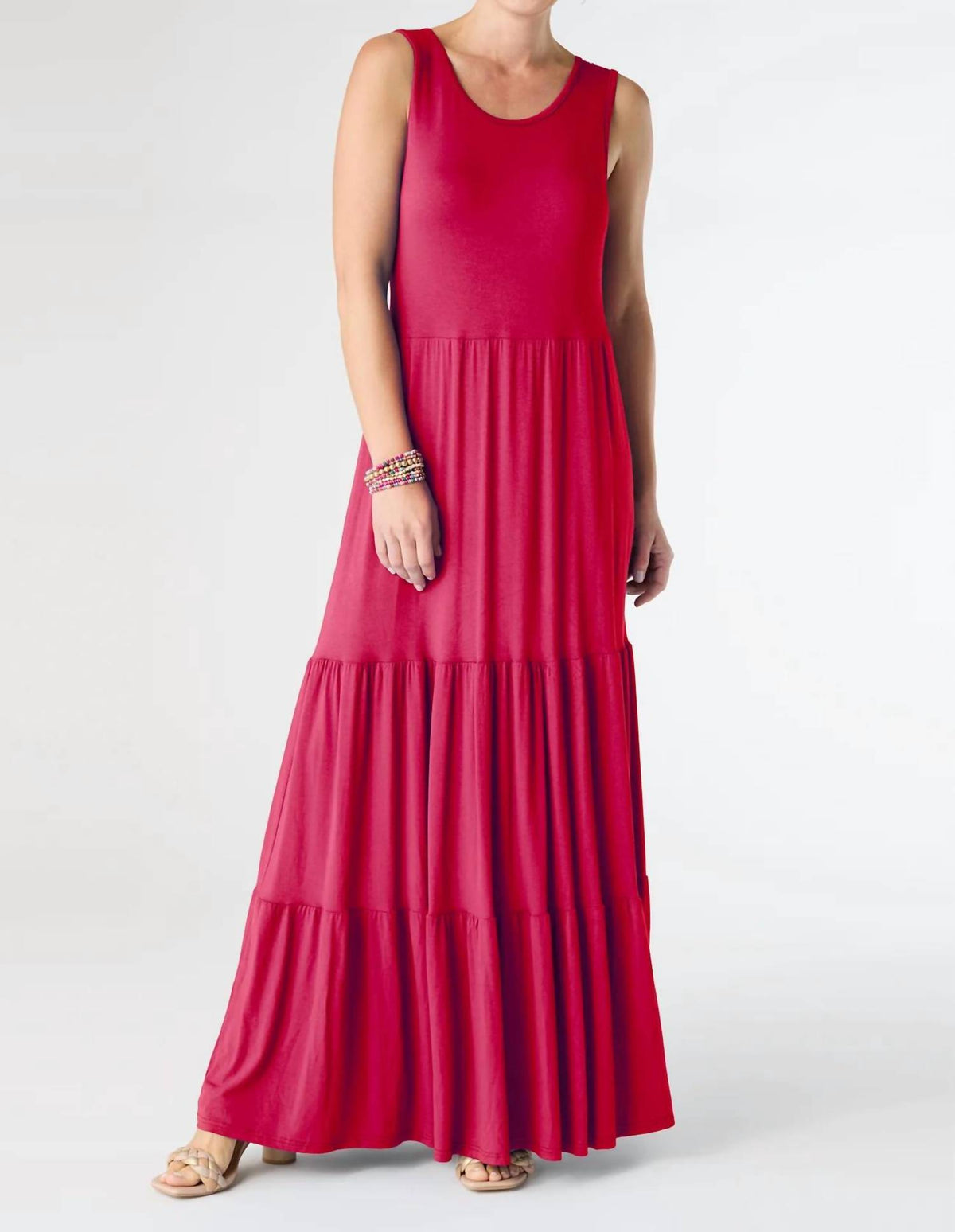 COCO + CARMEN Janie Solid Tiered Maxi Dress in bright rose - women's dress