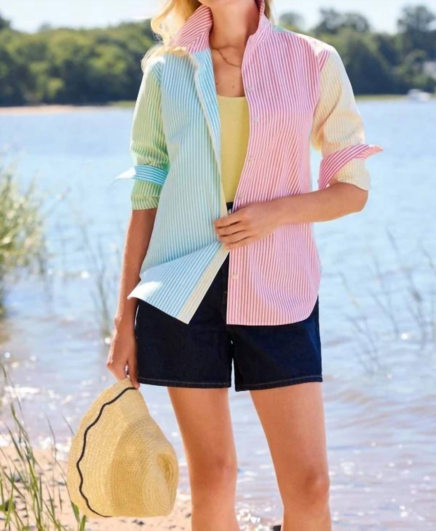 Foxcroft - Women's Meghan No Iron Pinpoint Mixed Stripes Long Sleeve Shirt