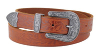 most wanted Men's Western Tooled Vintage Buckle Leather Belt in tan - men's accessory