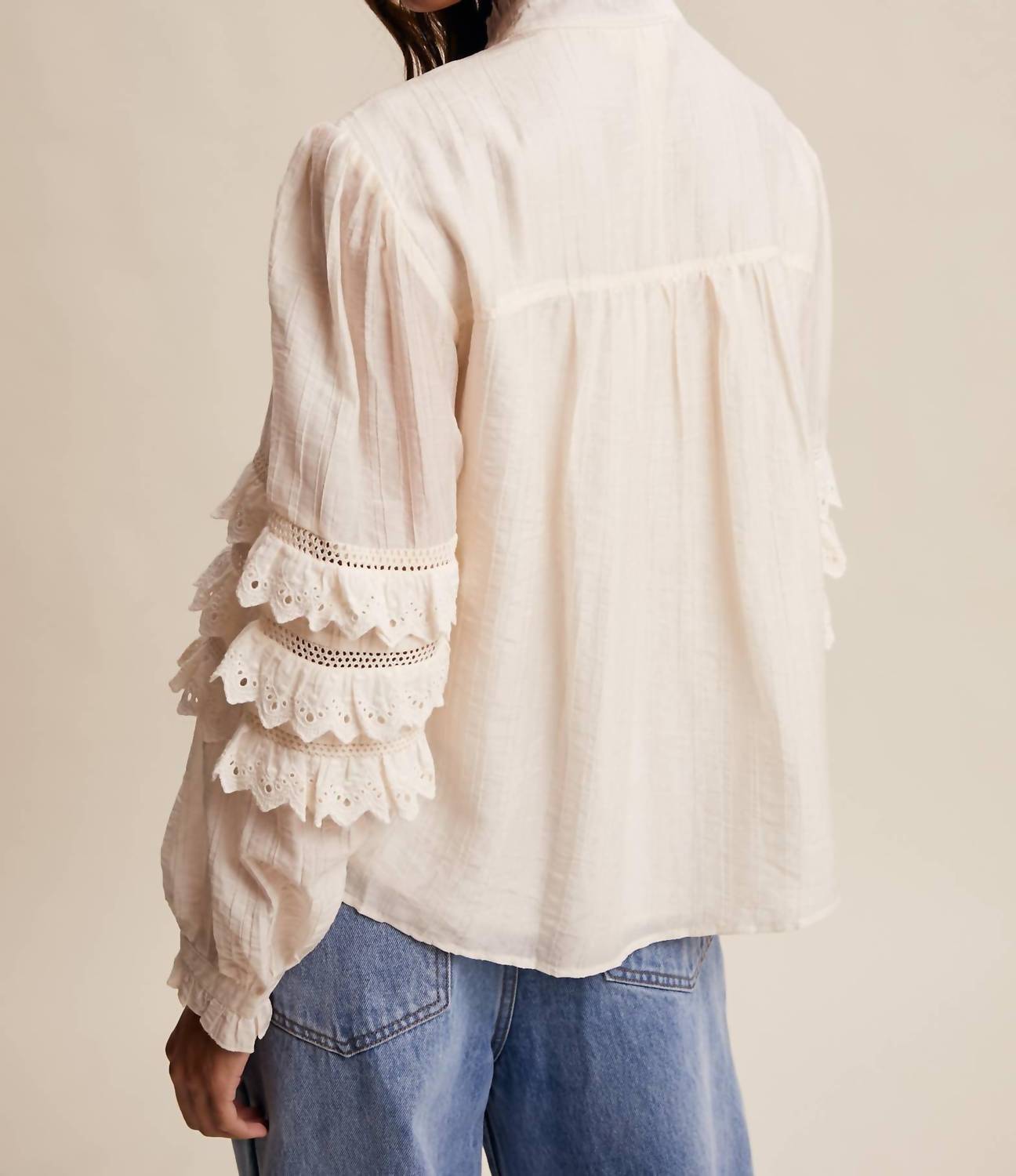Listicle Lace Ruffle Sleeve Blouse in cream - women's blouse - alternate view
