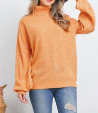 Zenana - Turtleneck Melange Balloon Sleeve Sweater