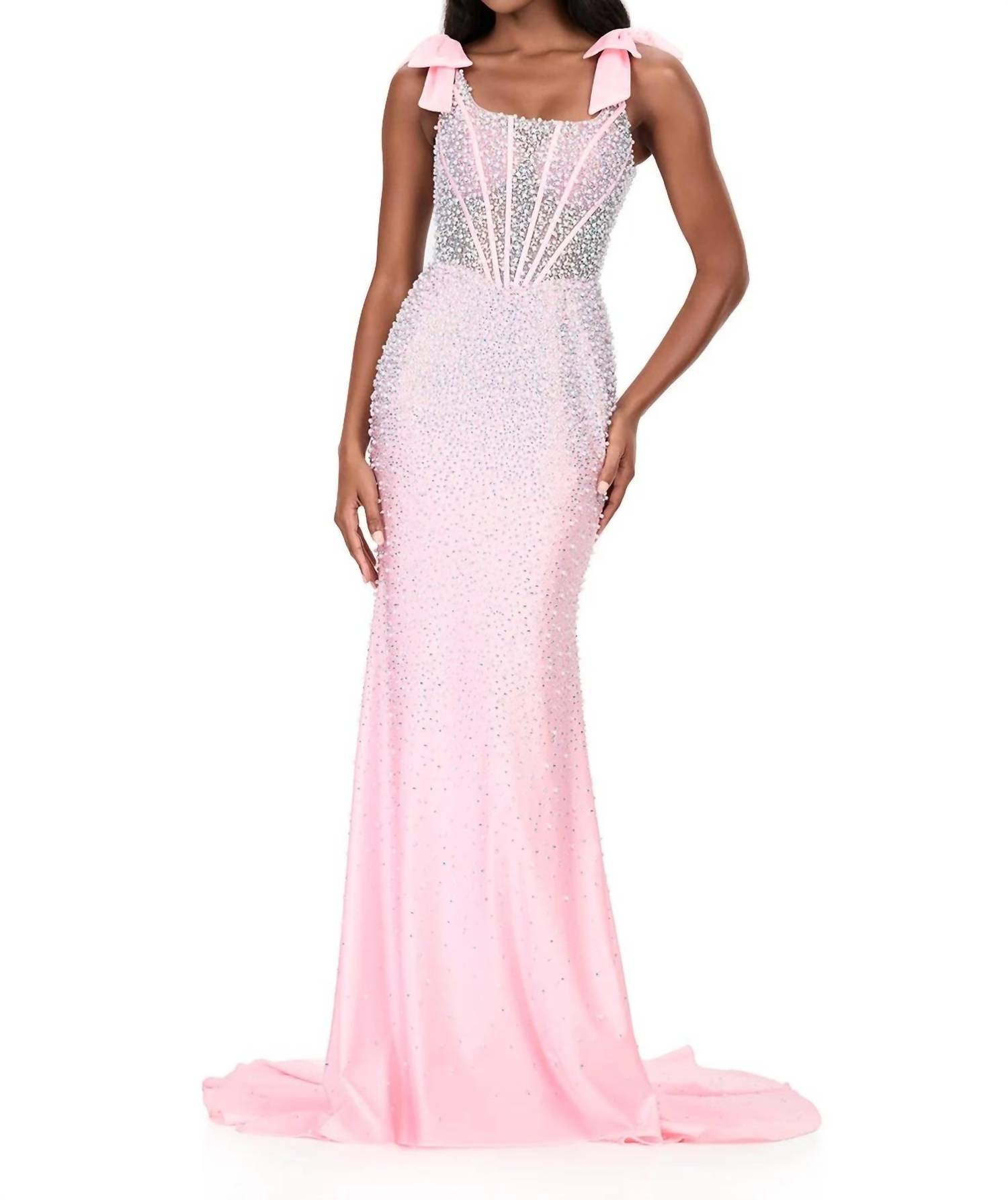 Ashleylauren - Pearl Embellished Corset Gown