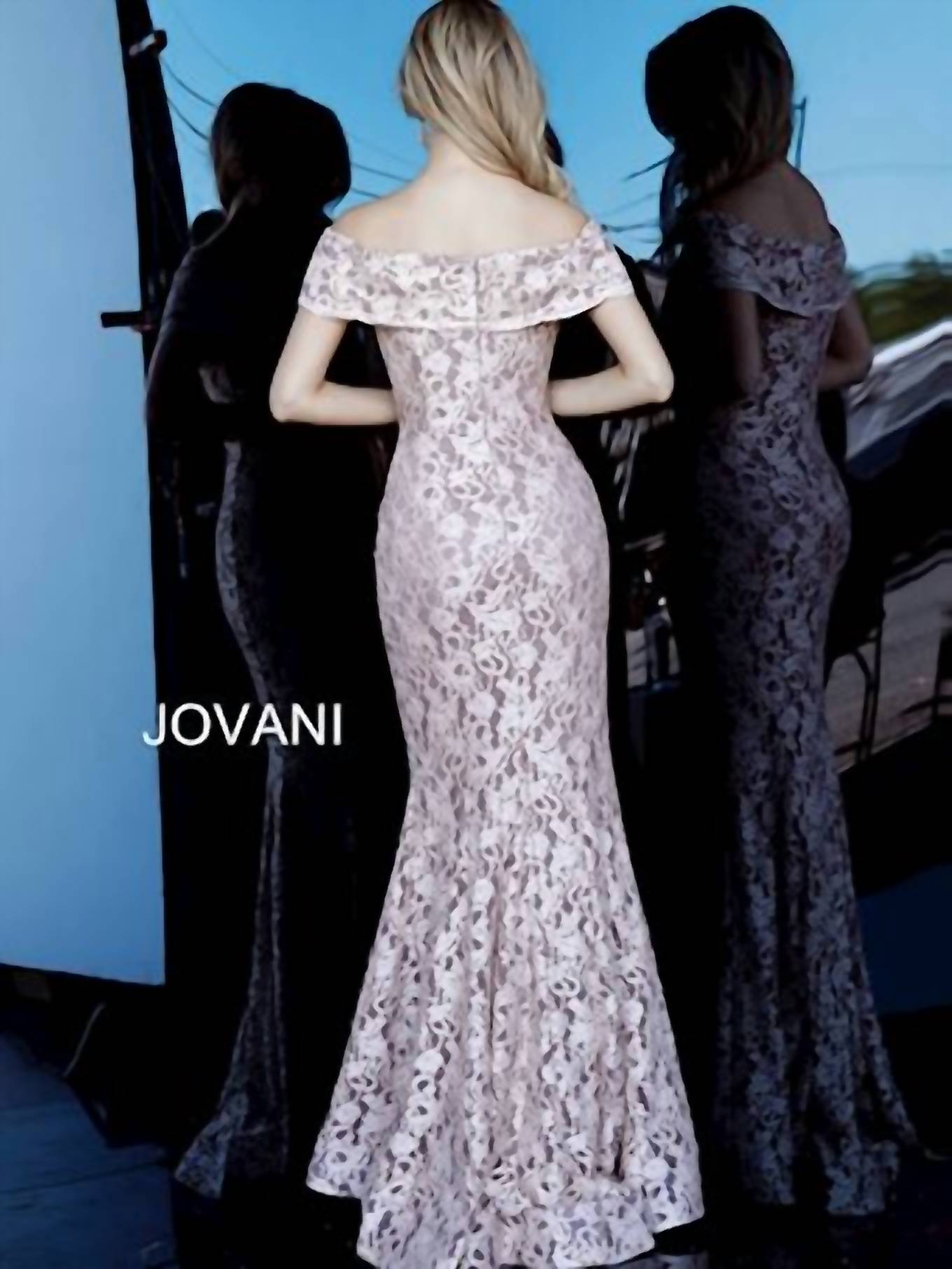 Jovani - Off The Shoulder Lace Evening Dress