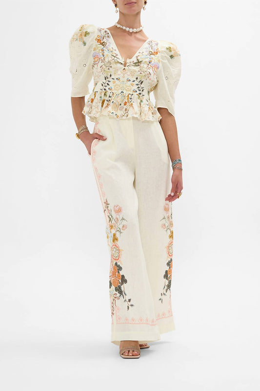 Camilla - Embroidered Wide Leg Waisted Pants
