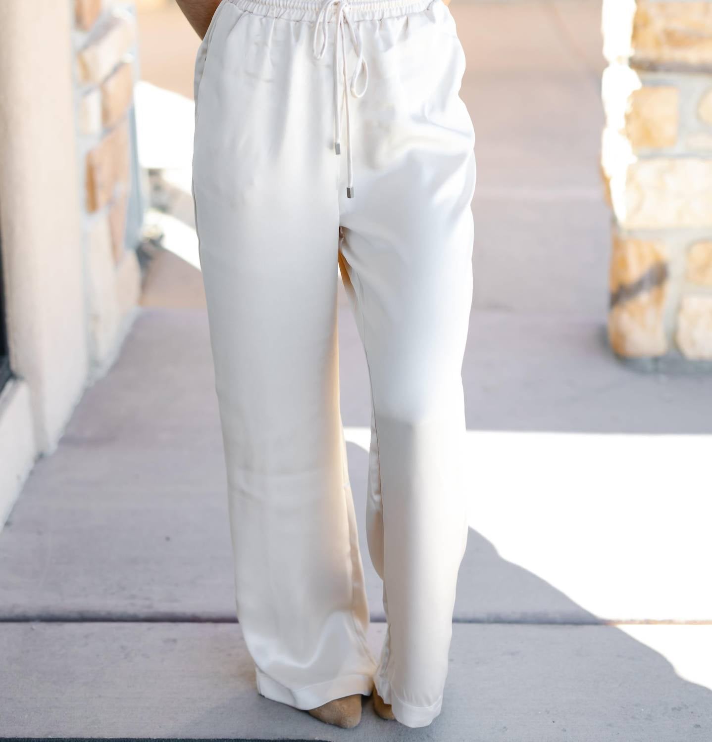 Double Zero - Drawstring Waist Wide Leg Satin Pants