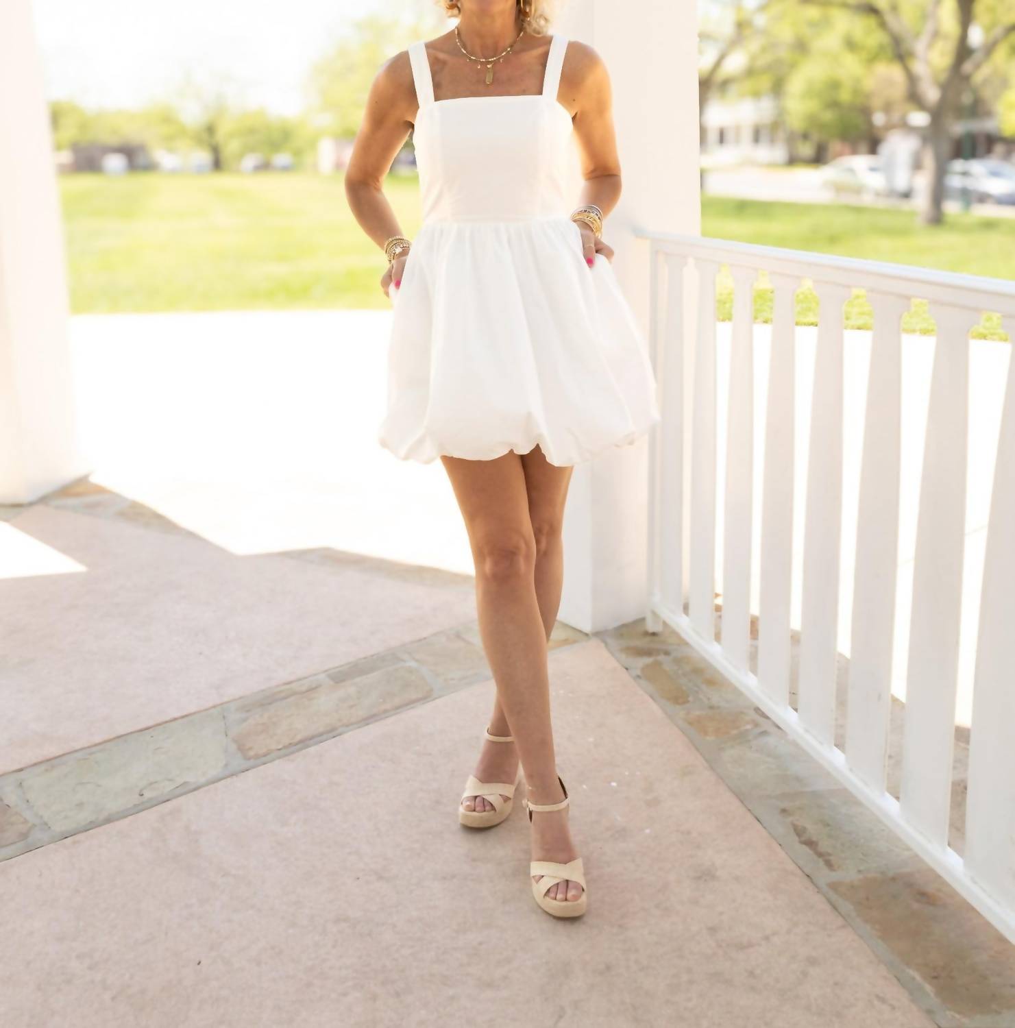 English Factory - Square Neck Mini Bubble Dress