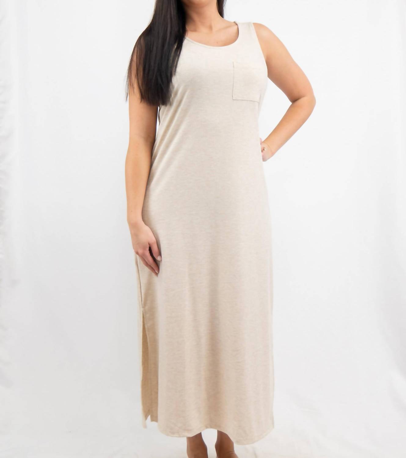 mittoshop Rib Knit Midi Dress in oatmeal - women's dress