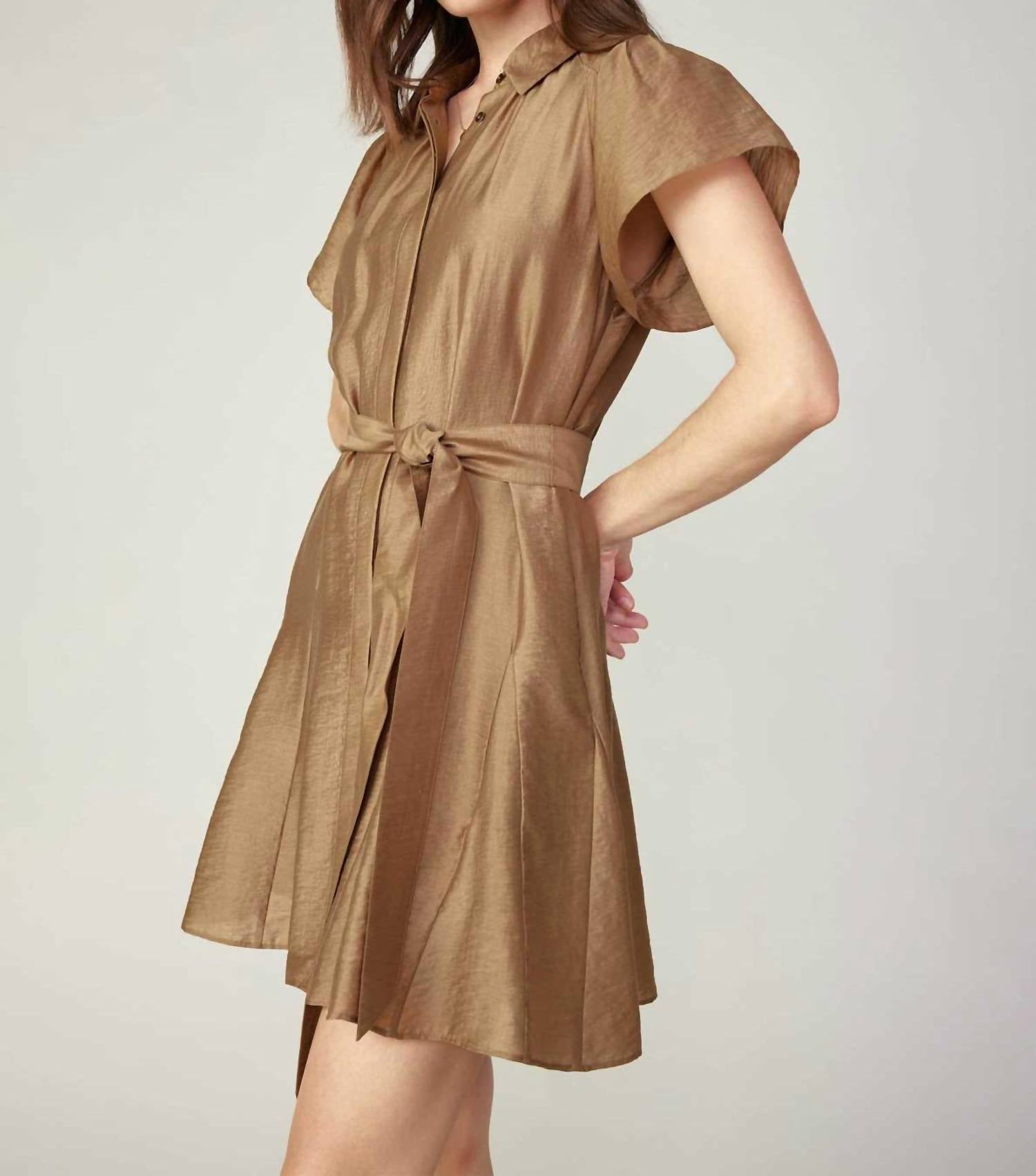 current air Button-down Mini Shirts Dress in latte - women's dress - alternate view