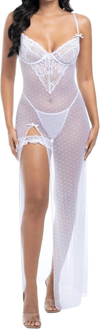 Oh La La Cheri Livia Lace Trim Mesh Underwire Nightgown in bright white - women's item