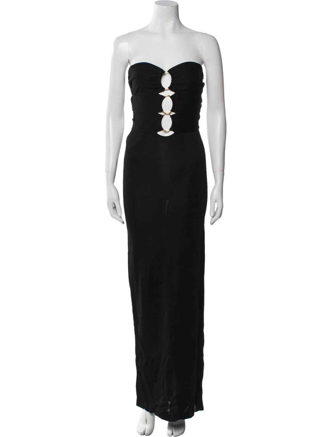 Tom Ford - strapless ling dress with 3 gold circles and tie back