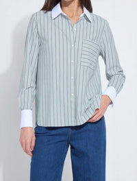 Lysse Executive Stripe Collar Cropped Schiffer Shirt in moonstone stripe - women's shirt