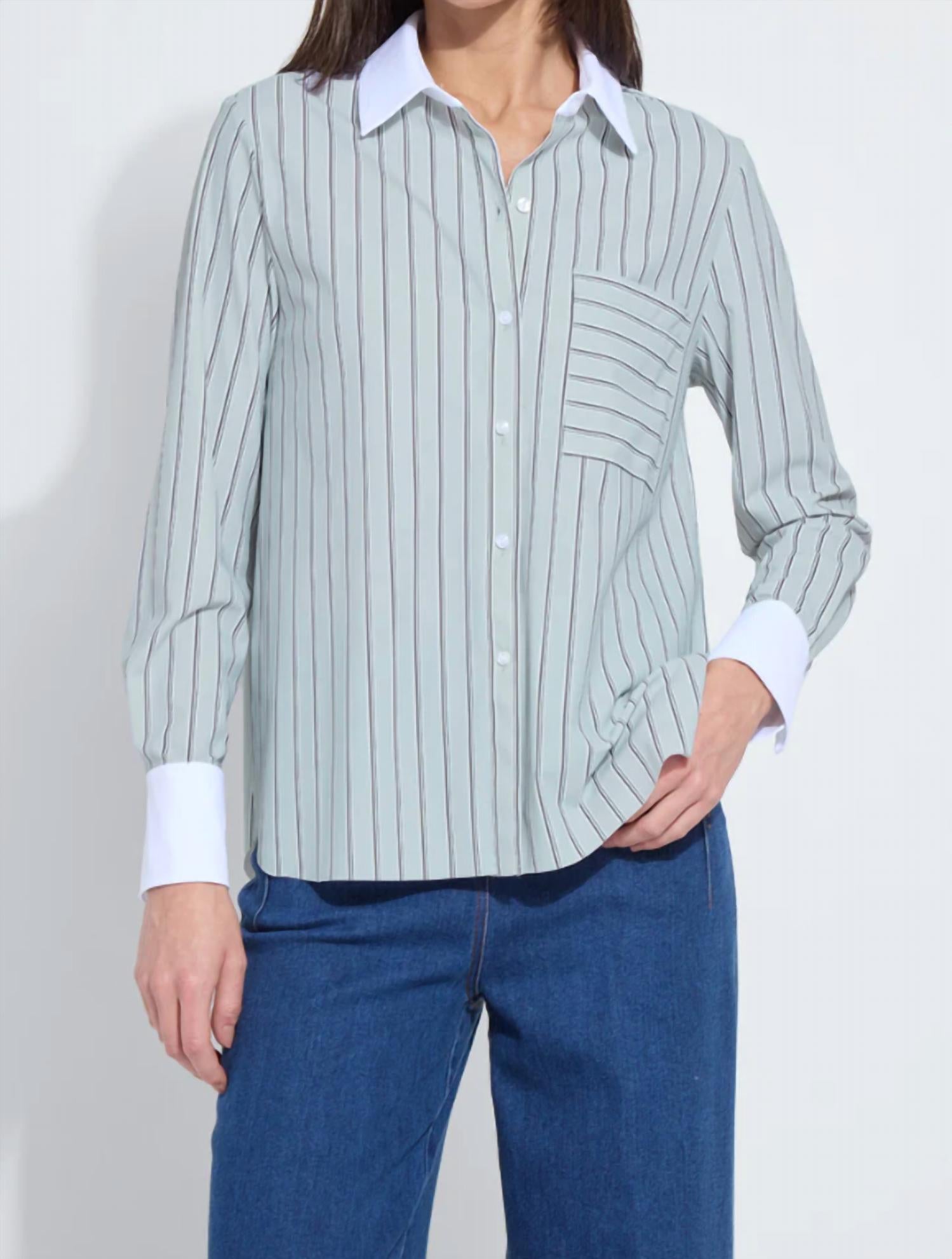 Lysse Executive Stripe Collar Cropped Schiffer Shirt in moonstone stripe - women's shirt