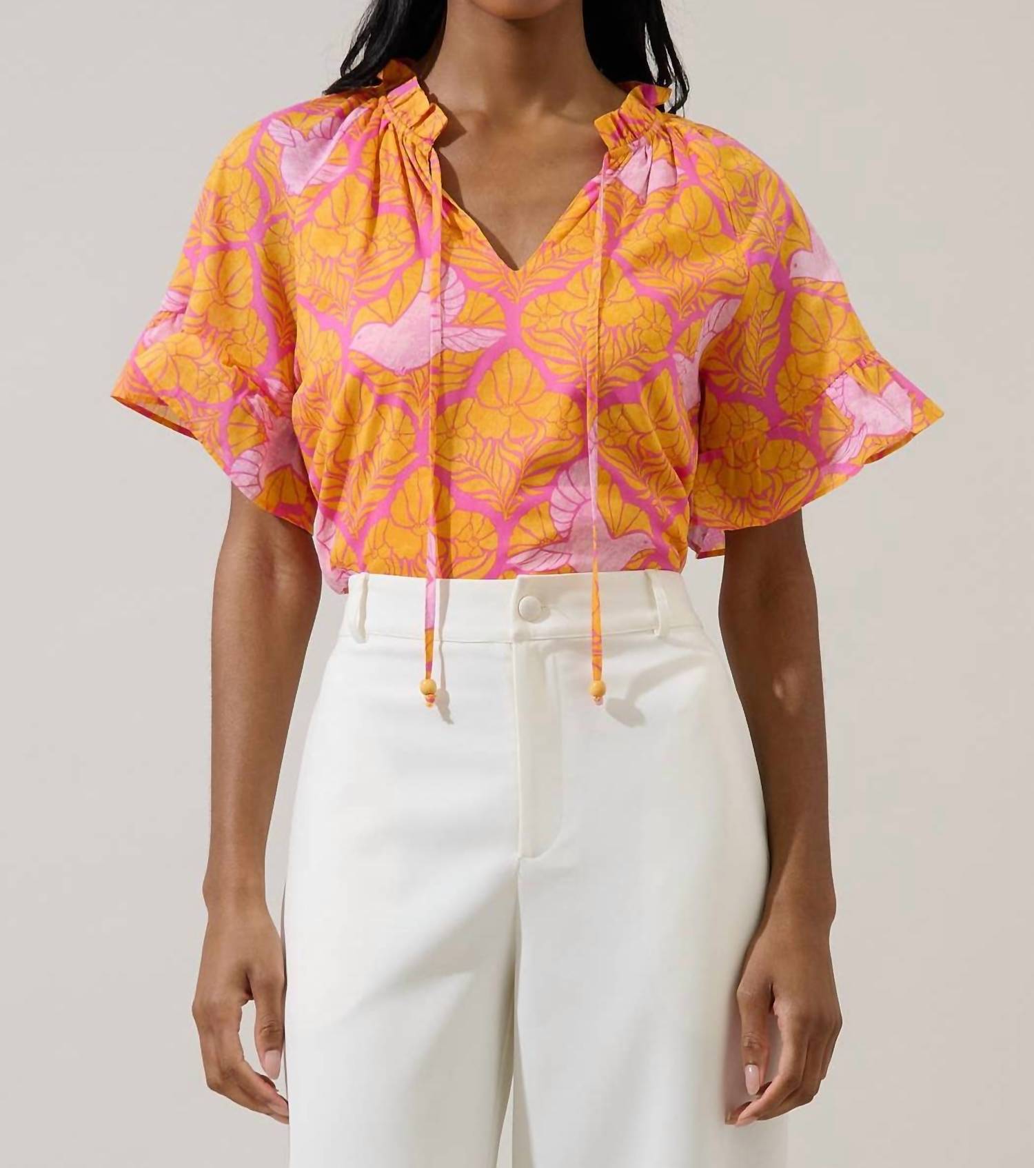 Sugarlips - Jaidy Floral Erie Split Neck Top