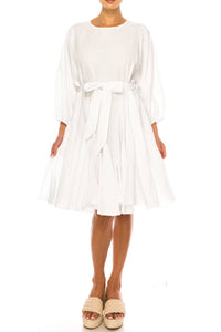 Vivid - Long Sleeve Belted Godet Skirt Flared Dress