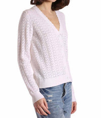 Minnie Rose - Heart Pointelle Scalloped Cardigan