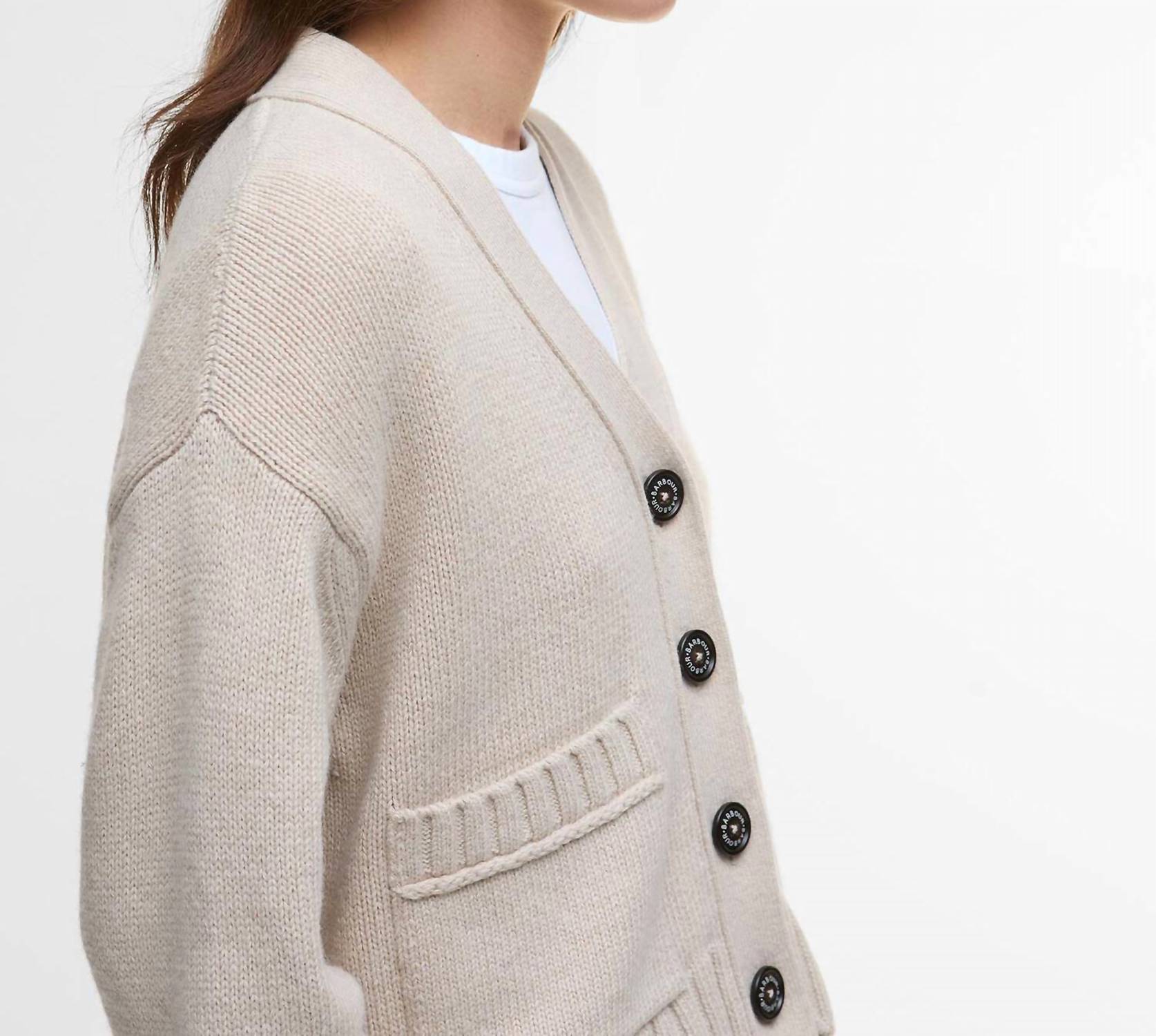 Barbour Faye Knitted Cardigan in oatmeal - women's cardigan - alternate view