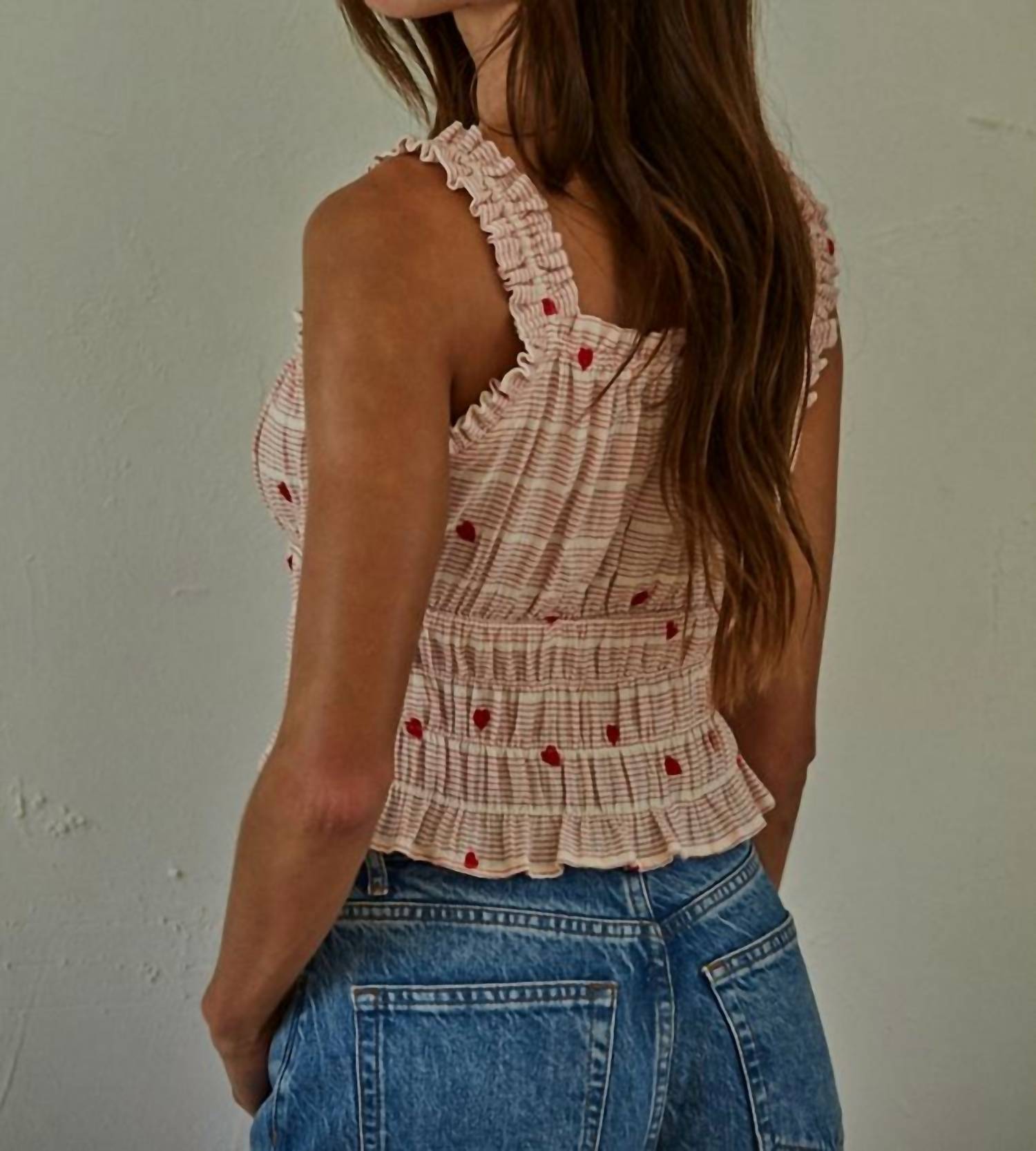 By Together - Striped Heart Embroidered Top