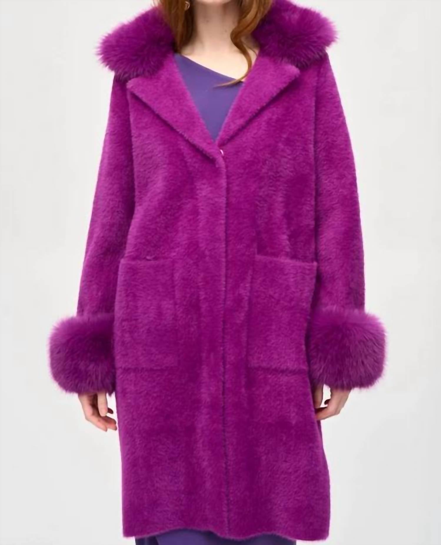 Joseph Ribkoff - Faux Fur And Feather Yarn Coat