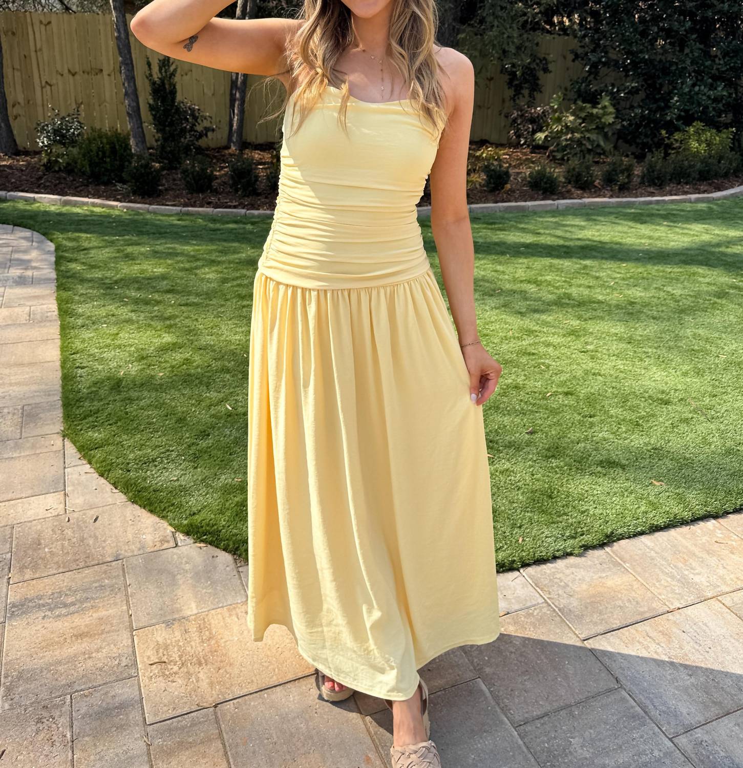 needii Buttercup Maxi Dress in yellow - women's dress - detail view