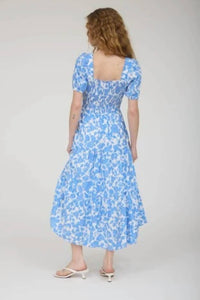 August Sky - Floral Puff Sleeve Smocked Tiered Midi Dress