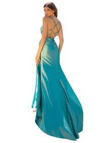 Amelia Couture - Long Fitted Sheer Bodice High Slit Dress