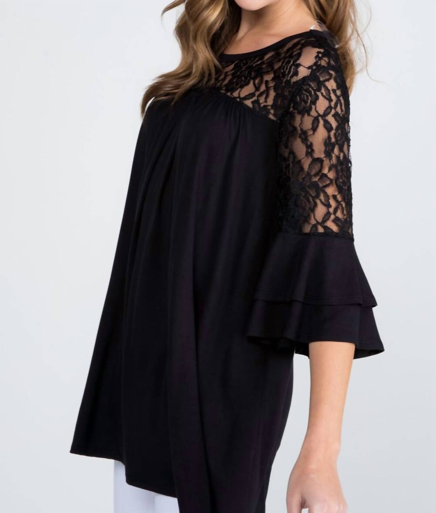 P & Rose - Lace And Ruffle Tiered Sleeve Blouse