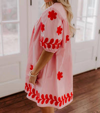 Strut & Bolt - Flower Embroidery Cotton Mini Dress