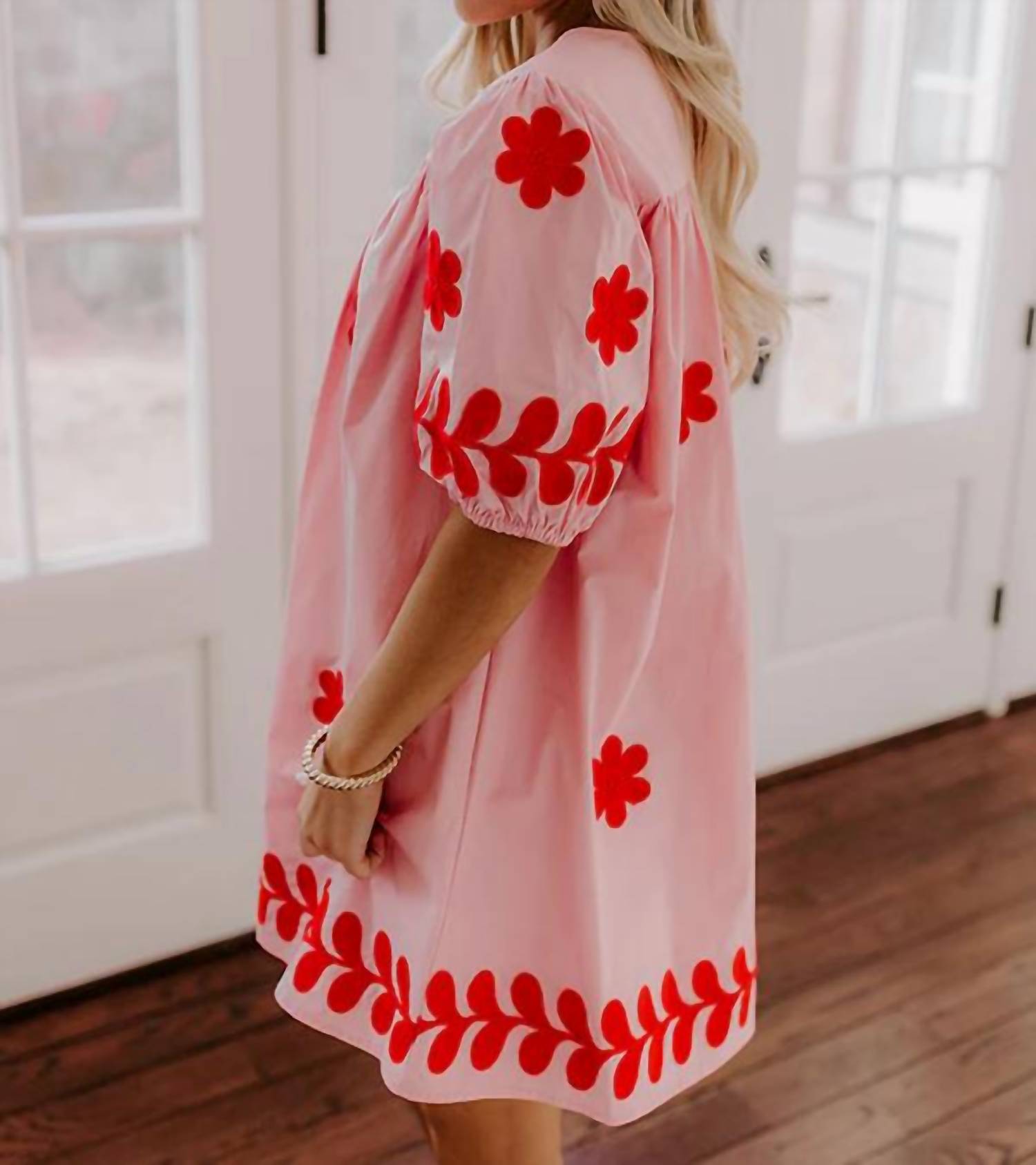 Strut & Bolt - Flower Embroidery Cotton Mini Dress