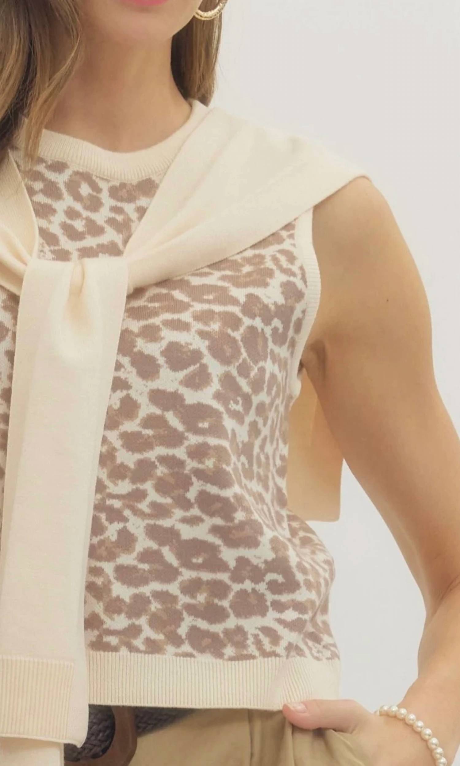 Entro - Leopard Knit Sleeveless Top