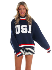 Pretty Follies - USA Letter Print Contrast Sweatshirt