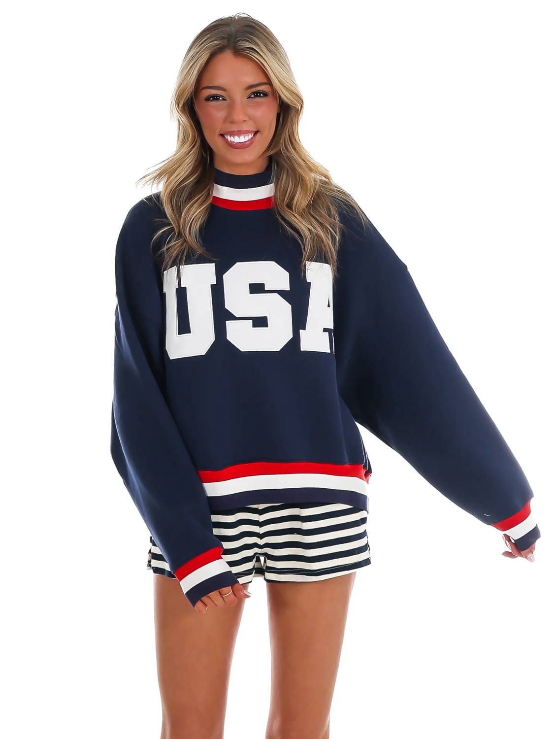 Pretty Follies - USA Letter Print Contrast Sweatshirt