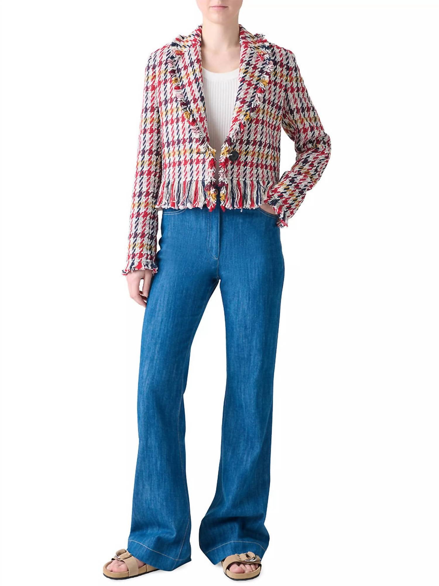 Akris Punto - Women's Check Tweed Maxi Fringes Jacket