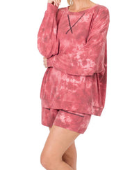 Zenana - Tie Dye Oversized Pullover & Shorts Set