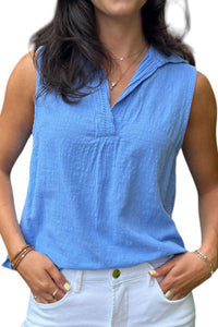 Blanco By Nature - Nat Sleeveless Crochet Trim V Neck Top